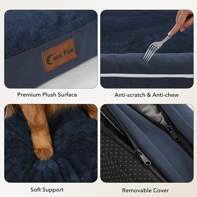 Orthopedic Dog Bed for Extra Large Dogs, 48x30in, Navy Blue | Orthopedic Foam Relieves Joint Pressure, Bolsters Supports Head And Neck, Washable Cover, Non-Slip Bottom