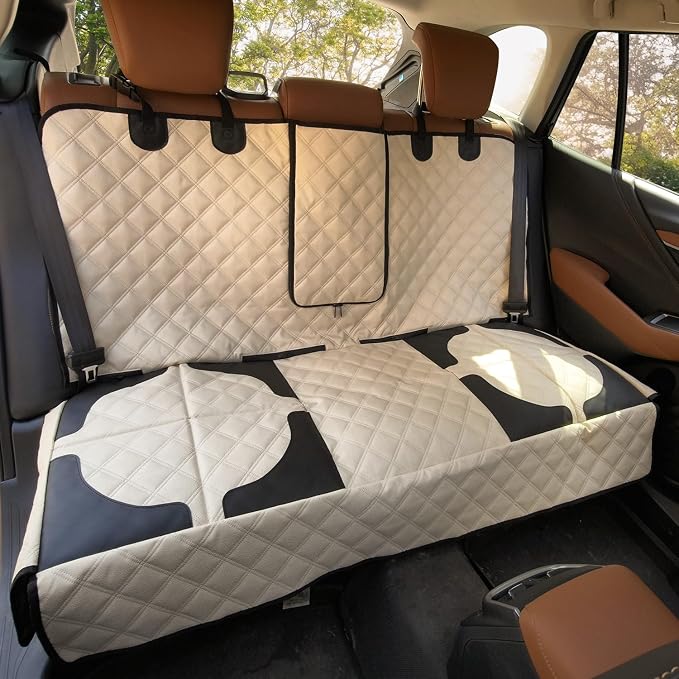 Pet Bench Seat Covers for Trucks, Heavy Duty Nonslip Car Seat Protector with ISOFIX Openings for 1-2 Child Car Seats,Fits Ford 150,Ram 1500,GMC Sierra,Toyota,Ram,Chevrolet Silverado(Beige)