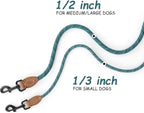 Mile High Life Thin Small Dog Leash with Genuine Leather Connection | Rope Leash, Heavy Duty 360° Swivel Metal Clasp, for Small Medium & Large Dogs (Green, 48 Inch)
