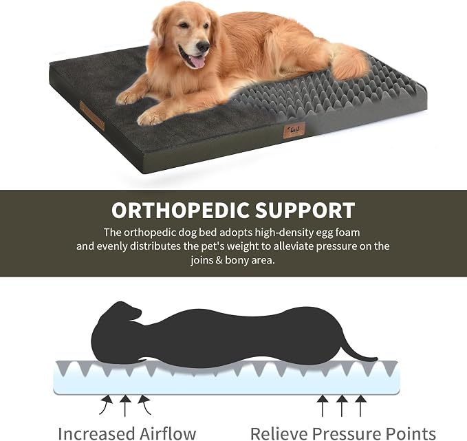 Outdoor Extra Large Dog Bed XXL for Giant Breed Dogs | Egg Crate Orthopedic Foam, Fits 48x30 Crates, TPU Waterproof Layer, Machine Washable 1680D Oxford Cover, Up to 110 lbs