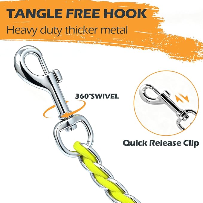 S-ETOVUS-Chain Dog Leash, Bite-Proof Metal Leash, with Padded Handle | Three Sizes 7.25FT/5.2FT/4FT, Woven From Nylon Rope And Chain, Durable And Bite-Resistant, Comfortable With Padded Handles