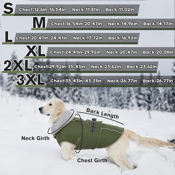 Lelepet Dog Coats for Medium Dogs Waterproof Dog Jacket with Adjustable Fit | Reflective Fleeve Vest Adjustable Hook & Loop Closure Cold Weather Coats for Small Medium Large Dogs,Leash Hole Army Green, M