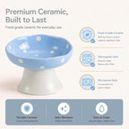 Blue Mushroom Cat Bowl, Elevated Ceramic Bowl for Cats | Cute Mushroom Design, Elevated, Ceramic, Whisker Friendly, Anti Vomiting