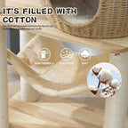 59-Inch Modern Cat Tree Tower for Large Indoor Cats, Handwoven Basket Condo | Stable multi-level structure, reinforced base, 8 cm sisal posts, clear space capsule, hammock, washable cooling & plush mats