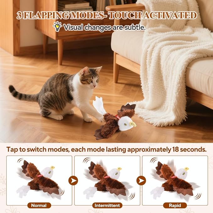 LIFLIX Flappy Bird Cat Toy, Interactive Flapping & Chirping Cat Toys for Indoor Cats, Rechargeable Cat Toys with Catnip, Touch Activated, Floppy Eagle NO Flying