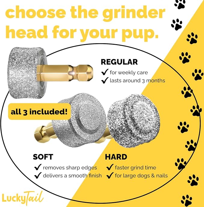 Dog Nail Grinder - Regular, Hard & Soft Replacement Head - Small & Large Dogs - Premium Quality - Diamond Tip Drill Bit - Professional Dog Nail Trimmers - Grooming Kit - 3 Pack
