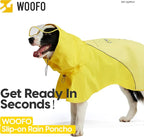 Slip-On Dog Rain Poncho, Quick & Easy to Wear Dog Raincoat, Unrestricted, Super Lightweight, and Waterproof Rain Jacket for All Breeds, Adjustable and Reflective (Grey, Large)