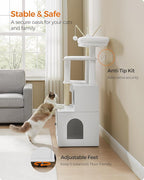 Feandrea Cat Tree with Litter Box Enclosure, 59-Inch Modern Cat Tower | 2-In-1 Condo with Scratching Posts, Washable Removable Cushion, Cloud White UPCT113W01
