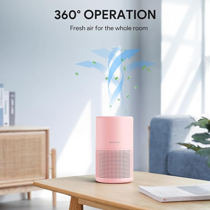 Air Purifiers for Bedroom, FULMINARE H13 True HEPA Filter (Pink) | Remove Pet Hair, Smoke, Odors，Quiet Air Cleaner With Night Light, Portable Small Air Purifier for Home, Office, Living Room