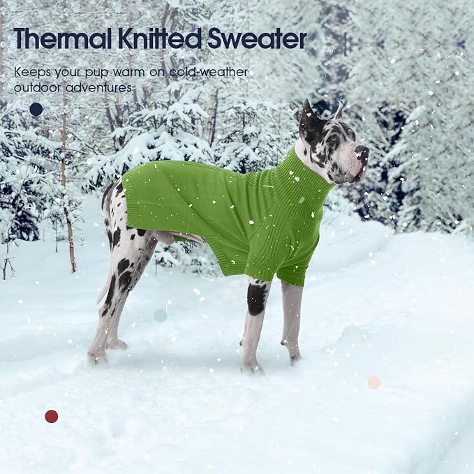 IECOii Extra Large Dog Sweater 4XL,Thermal Warm Dog Sweaters for Giant Breed Dogs,Turtleneck Knitted Knitwear for Pet Winter,Stretchy&Easy On Dogs Sweatshirt for Doberman,Great Dane(Grass green,XXXXL)