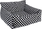 Dog Beds for Small Medium Dogs, Washable Soft Fleece Dog Bed with Removable Cover, Puppy Sofa Bed with Anti-Slip Bottom, Pet Sleeping Bed for Indoor Cats & Dogs Under 23 lbs (Grid Black)