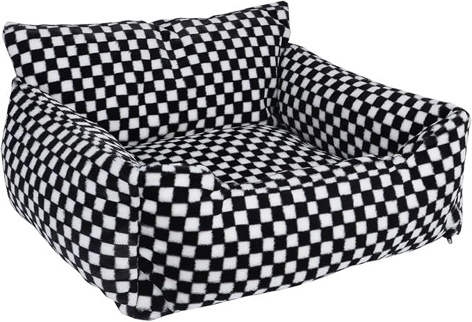 Dog Beds for Small Medium Dogs, Washable Soft Fleece Dog Bed with Removable Cover, Puppy Sofa Bed with Anti-Slip Bottom, Pet Sleeping Bed for Indoor Cats & Dogs Under 23 lbs (Grid Black)