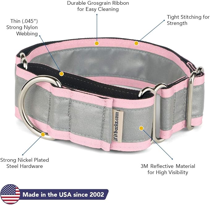 If It Barks - 1.5" Reflective Martingale Collar for Dogs - Adjustable - Made in USA - Strong, Durable, and Comfy - Ideal for Training - Suitable for Most Breeds - Medium, Pink