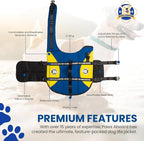 Dog Life Jacket — Premium Swim Vest with SafeChin Anti-Choke Collar | PAWS Aboard Blue & Yellow | RapidLift Rescue Handle, D-Ring, Reflective Trim | Boating, Kayaking, Pool | Large (50–80 lbs)