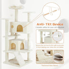 Sweetcrispy 54 Inch Cats Tree Tower with Scratching Post, Beige | Multi-Level Indoor Cat Tree Condo with Climbing Ladder, Plush Toy, Play House for Kittens