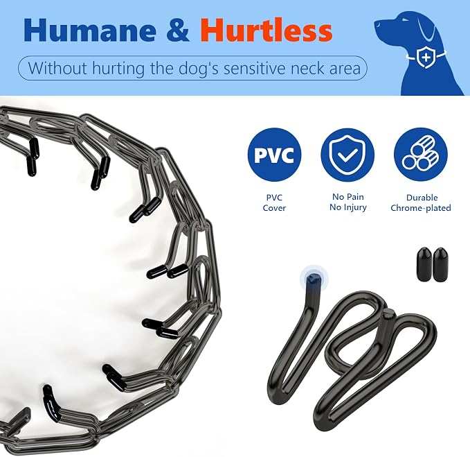Supet Prong Collar for Dogs, Adjustable Dog Pinch No Pull Training Collar with Quick Release Buckle, Rubber Tips and Extra Links for Small Medium Large Dogs