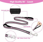 WINSEE Pet Harness Collar and Leash Set, All-in-one Reflective Dog Harness No Pull with Adjustable Buckles for Puppies, Small, Medium, Large, and Extra-Large Dogs (Large, Pink)