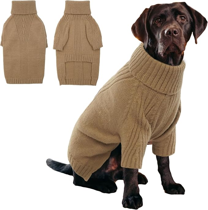 IECOii XXXL Dog Sweater,Warm Dog Sweaters for Extra Large Dogs Girl Boy,Stretchy & Cozy,Turtleneck Knitted Pullover for Pet Wear On Holiday,Easy On Doggy Sweatshirt for Labrador (Camel,XXXL)
