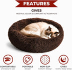 Whiskers & Friends Cat Beds for Indoor Cats, Fluffy Cat Bed Small to Large | Orthopedic Soft Plush Calming Donut Bed, Washable Round Pet Bed, Sized for Kitten to Large Cats & Puppy to Small Dogs