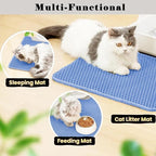 HCY&WLD Cat Litter Mat, Double Layer Cat Litter Box Mat (24x18 Inch, Blue) | Waterproof Urine-Proof Non-Slip Litter Trapping Mat, Soft on Kitty Paws, Scratch-Resistant, Scatter Control, Easy to Clean