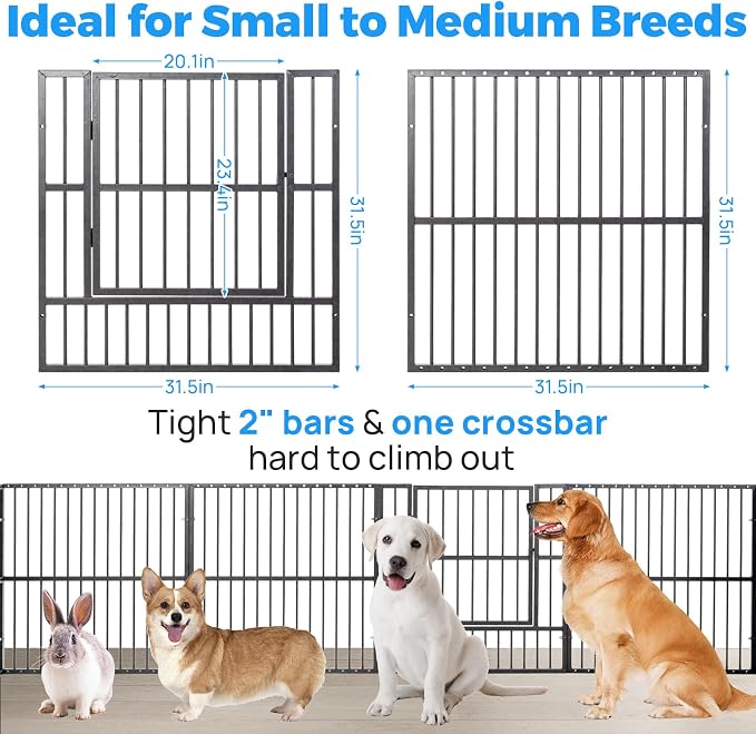 Dog Playpen 32" Height – Heavy Duty, Foldable | 25mm Steel Tubes, 40.8 lbs sturdy frame, rubber non-slip feet, indoor & outdoor, tool-free assembly, Small & Medium Dogs