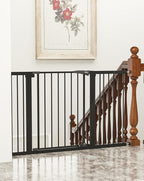 keny 29.7"-51.5" Extra Wide Baby Gate for Stairs, Easy Walk Thru Dog Gate | 21.1" Large Opening Door, Pressured Mounted No Drilling Pet Gate, 30" Tall, Black