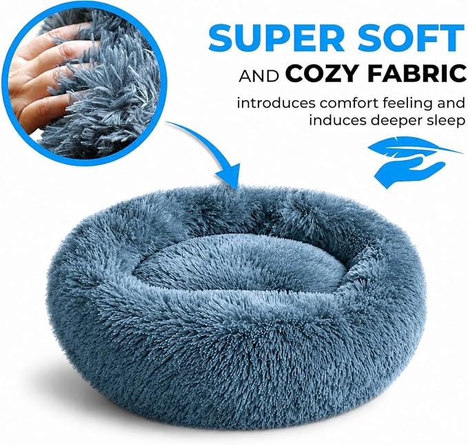 Whiskers & Friends Cat Beds for Indoor Cats, Fluffy Cat Bed Small to Large | Orthopedic Soft Plush Calming Donut Bed, Washable Round Pet Bed, Sized for Kitten to Large Cats & Puppy to Small Dogs