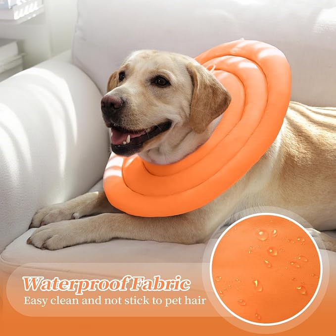 IDOMIK Dog Recovery Collar, Waterproof Soft Dog Cone After Surgery | Comfy Protective Elizabethan Collar Alternative for Dogs Cats, Adjustable Pet Neck Donut Cone Anti-Licking Wounds,Orange,3XL