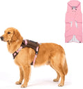 2-in-1 Dog Harness with Built-in Raincoat, Waterproof Packable Dog Rain Jacket, Reflective Adjustable Dog Rain Coat with Leash Portal, Brown Harness/Cherry Blossom Pink Raincoat, X-Large