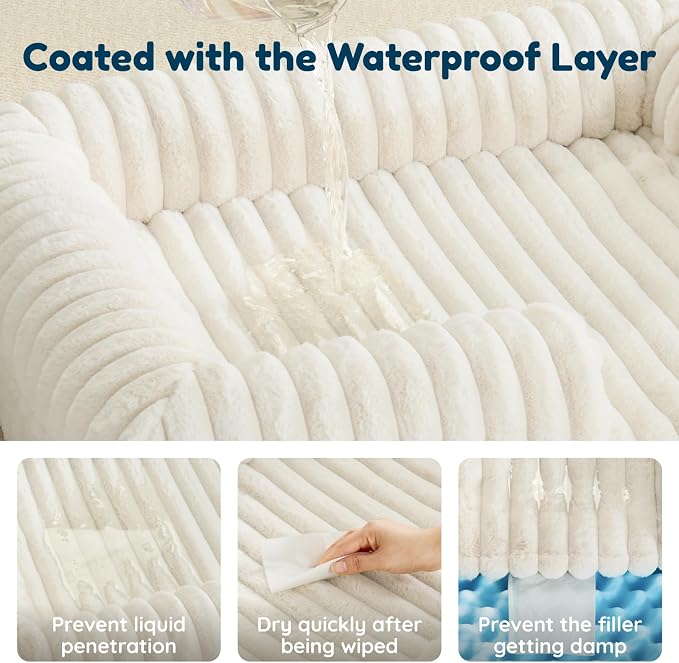 ChiXnuggle Faux Fur Orthopedic Dog Bolster Bed, Waterproof Washable Cover | rectangular dog sofa couch,egg crate foam,non-slip bottom,for extra large dogs,cream,41*30*7