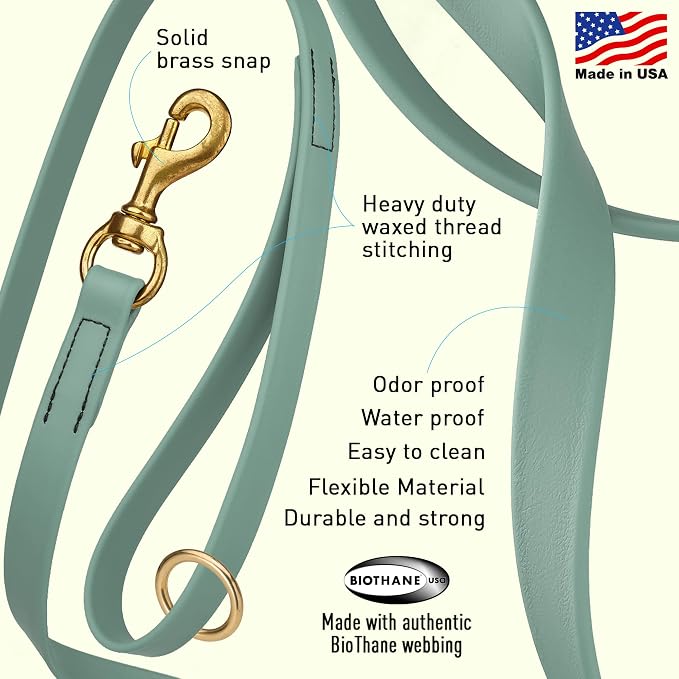 Viper Biothane K9 Working Dog Leash Waterproof Lead for Tracking Training Schutzhund Odor-Proof Long Line with Solid Brass Snap for Puppy Medium and Large Dogs 4ft, Sage Green