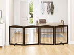 PAWLAND 96-inch Extra Wide Dog gate for The House, Doorway, Stairs, Freestanding Foldable Wire Pet Gate, Set of Support Feet Included (Espresso, 30" Height-4 Panels)