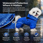LOVELONGLONG Waterproof Dog Raincoat with Removable Hood – Outdoor Full Body Dog Jacket, Windproof Snowproof Shell Suit – All Season Pet Rain Gear Blue 3XL