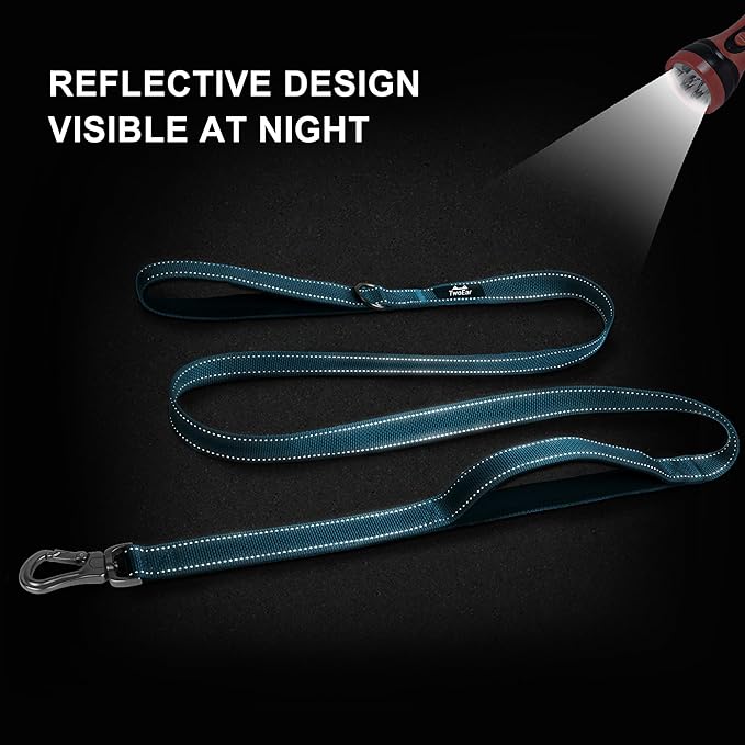 Twoear 6FT 1IN Heavy Duty Dog Leash for Large Dogs with 2 Padded Handles | Traffic Handle Extra Control, Auto Lock Hook, Strong Reflective Walking Leash for Night Safety, Medium and Large Breeds,Blue