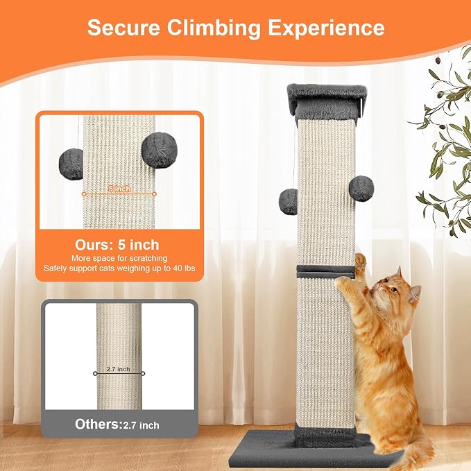 Cat Scratching Post 33 Inch Nature Sisal Scratch Post for Indoor Cats, Large Cat Scratcher Protect Your Furniture, for All Breeds Grey