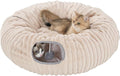 Avont Cat Tunnel Bed for Indoor Cats, Latte | Cat Donut Tunnel Toys | Folds Into a Cozy Bed | 3 Shapes: Donut, C, S | 9.8in Large Cats | 2 Peek Holes & 2 Toy Balls
