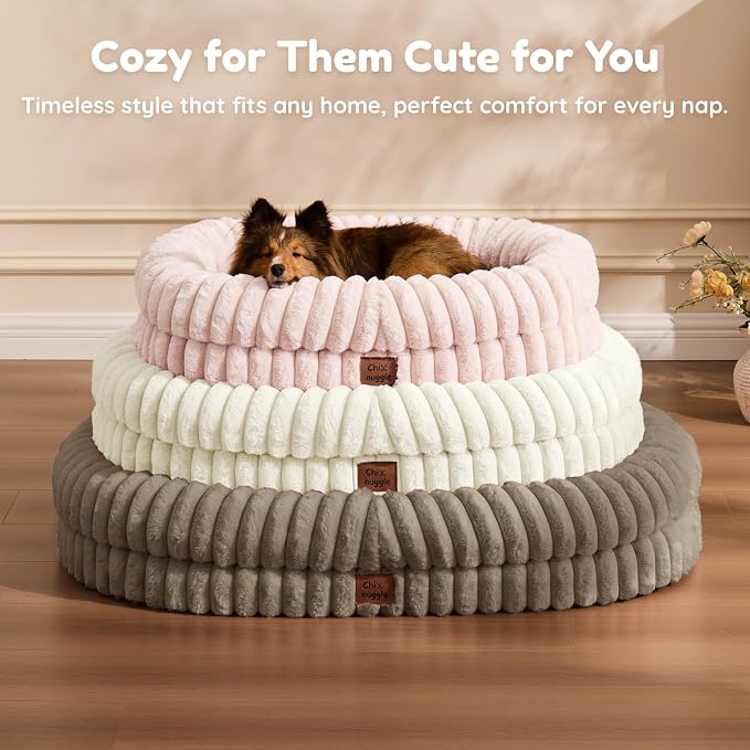 ChiXnuggle Orthopedic Dog Bed, Washable Cover, Faux Fur Bolster Pet Couch | waterproof,egg crate foam,non-slip bottom,for small medium dogs,taupe,30*24*7,dog sofa,puppy bed