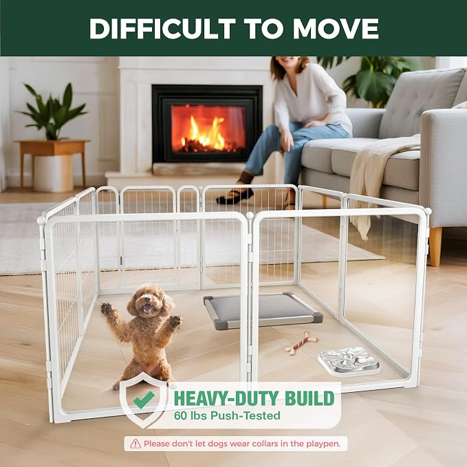 FXW AuraSpace Pro Acrylic & Wire Mesh Indoor Dog Playpen, 24" H, 8 Panels | Clear View, Heavy-duty Metal, Flexible Layouts, Easy Walk-Through, For Puppies & Small Dogs, Patented