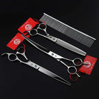 Purple Dragon 8.0 in Dog Grooming Scissors Set with Anti-Shock Bag - Silver | Japanese 440C Steel Pet Grooming Shears, Comfortable Grip, Includes Curved, Straight & Thinning Scissors with Silencer