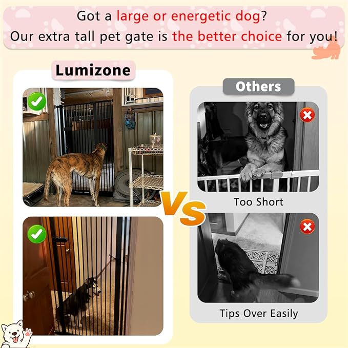 Lumizone Extra Tall Cat Gate 55.12" High 29.92"-59.44" Wide Pet Gate Black | Dog Gate for Doorway Hallway Stairs Pressure Mounted Extra Wide 1.37" Gap No Drilling Auto-Close One-Handed Operation