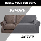 Stretch Sofa Cover Slipcover 1-Piece, Spandex Jacquard Fabric Universal Couch Cover for 3 Cushion, Washable Non Slip Sofa Cover, Pet Friendly (Large Sofa 90"-100",Grey)