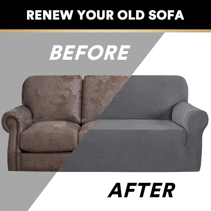 Stretch Sofa Cover Slipcover 1-Piece, Spandex Jacquard Fabric Universal Couch Cover for 3 Cushion, Washable Non Slip Sofa Cover, Pet Friendly (Large Sofa 90"-100",Grey)