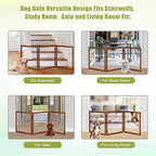 LZRS Clear Dog Gate for Indoor Use - Transparent Pet Fence with Solid Hardwood and Plastic Board, Stylish & Durable freestanding Pet Gate for Doorways, Stairs and Hallways-3 Panel Cherry