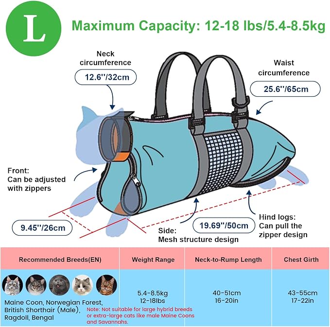 Cinf Cat Restraint Grooming Bag, Anti-Scratch Tool for Nail Trimming | Safe grooming restraint bag controls cat movement for bathing, nail trimming, injections and veterinary examinations