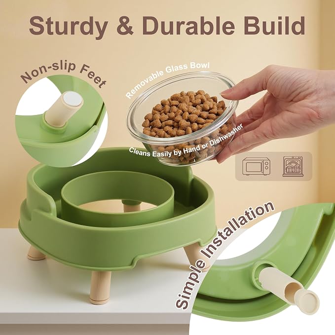 Ant Proof Cat Food Bowl, Elevated Cat Feeding Bowl, Green, 1pcs | Prevents Ants from Entering and Reduces Neck Stress, Non-Slip Elevated Cat Feeding Bowl