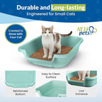KittyGohere Senior Cat Litter Box Small with Scoop, 2 Pack Apple Green | Open Top Low Entrance Kitty Litter Box With With Long-handle Jumbo Scoop, Lightweight & Durable Litters Box, Made in USA