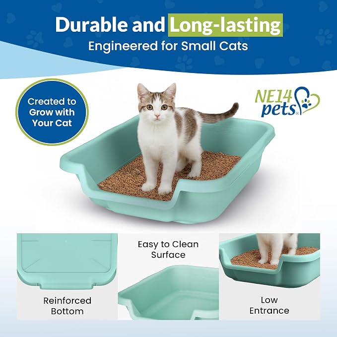 KittyGohere Senior Cat Litter Box Small with Scoop, Apple Green | Open Top Low Entrance Kitty Litter Box With With Long-handle Jumbo Scoop, Lightweight & Durable Litters Box, Made in USA