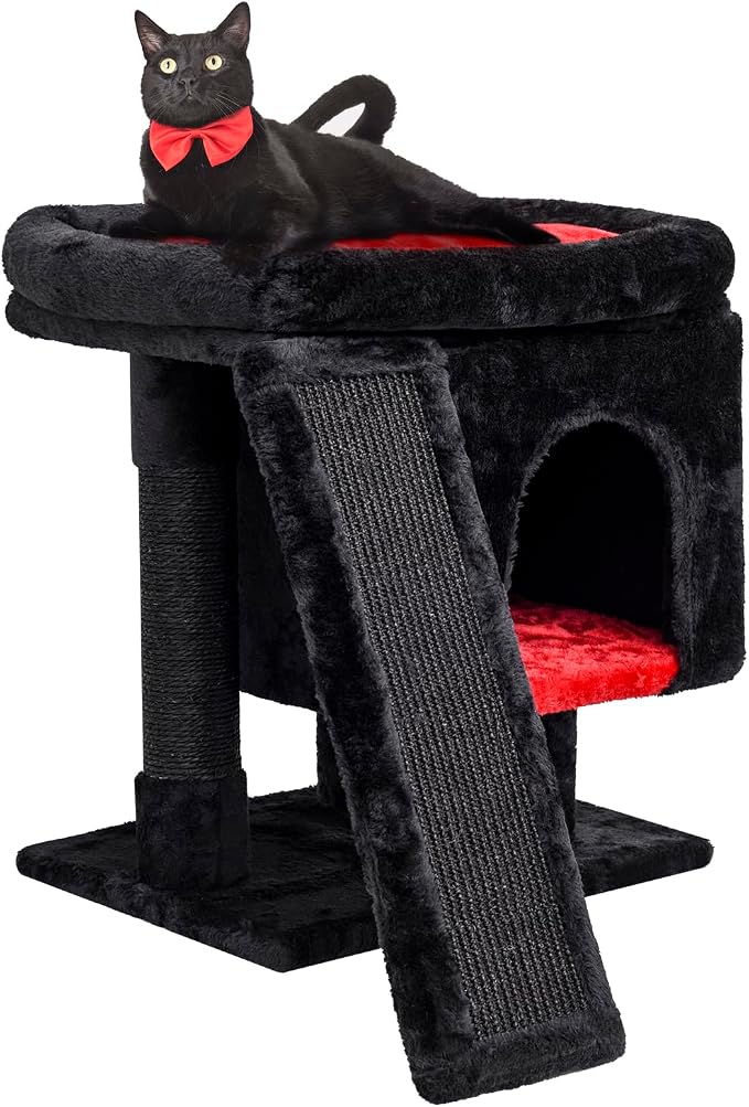 SYANDLVY Gothic Cat Tree with Coffin Bed for Indoor Cats, Cat Tower with Scratching Post, Modern Activity House for Large Cats, Condo with Board, Kittens Cave