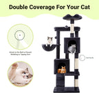 Allewie 64 Inches Multi-Level Cat Tree Tower for Indoor Cats, Dark Grey | Activity Center for Big Felines, 2 Plush Condos, 2 Perches, Cozy Basket, House, Sisal Scratching Posts, Hanging Cat Toys