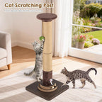 35.4" Tall Sisal Cat Scratching Post, Anti-Tip Stable Base, Interactive Mouse Hole & Toys, Furniture Grade Wood Cat Scratcher Tower for Indoor Cats